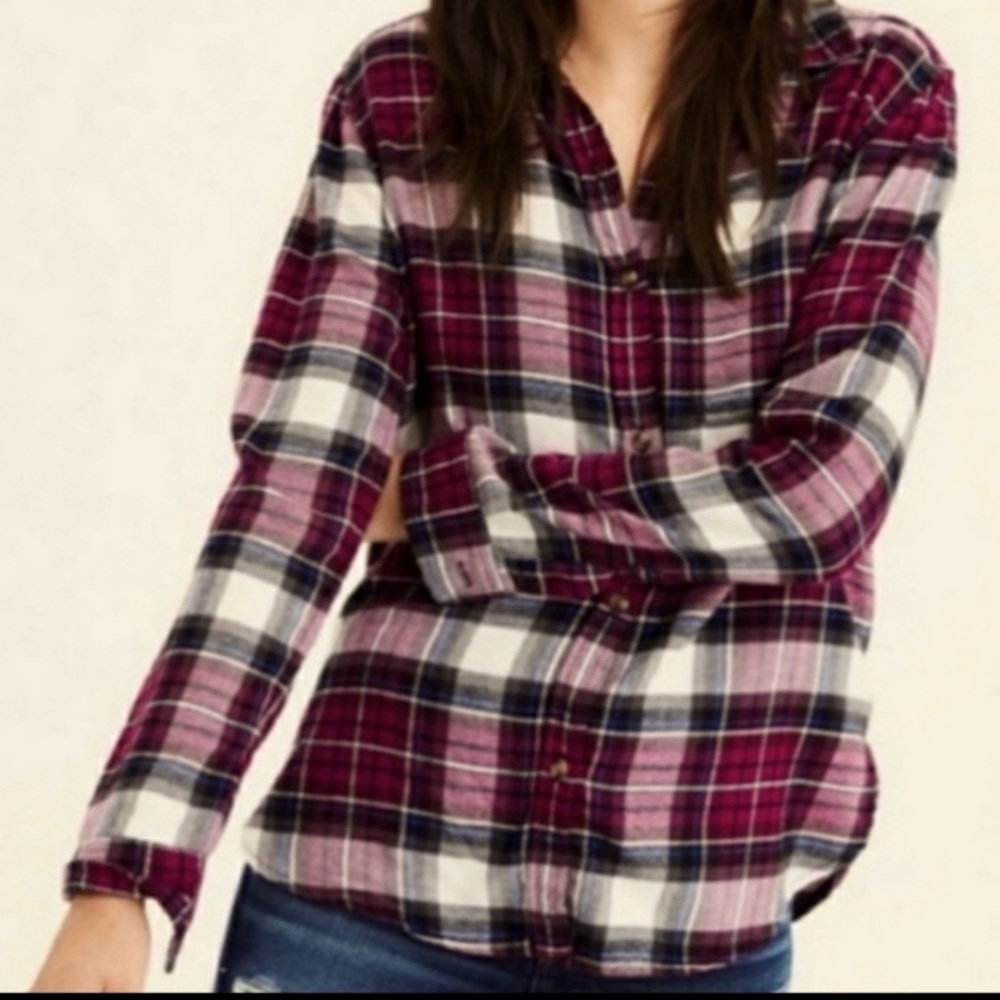 American Eagle Small Ahh-mazingly Soft Boyfriend Fit Button-down Plaid Flannel